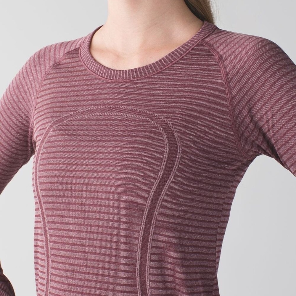 NWOT Lululemon Swiftly Tech Long Sleeve Crew Heathered Bordeaux Color Size 6